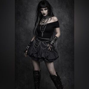 Black and Gray bubble Skirt with Elastic Waistband SKORT WITH SHORTS DOLLS KILL